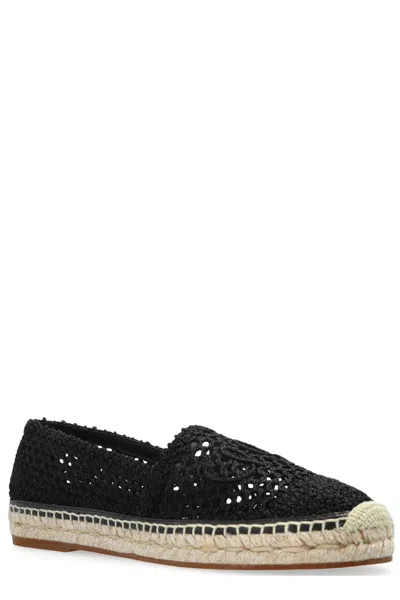Chloé Woven Round Toe Espadrilles With Flat Rubber Sole In Black