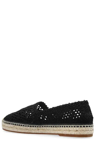 Chloé Woven Round Toe Espadrilles With Flat Rubber Sole In Black