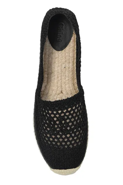 Chloé Woven Round Toe Espadrilles With Flat Rubber Sole In Black