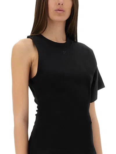 Courrèges Courregès Oneshoulder Tshirt In Scuba In Black