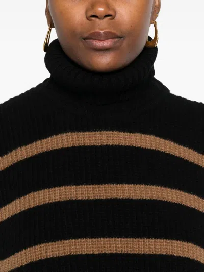 Davantino Turtleneck Striped Sleeveless Sweater In Black