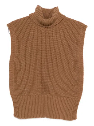 Davantino Turtleneck Sleeveless Wool Sweater In Brown