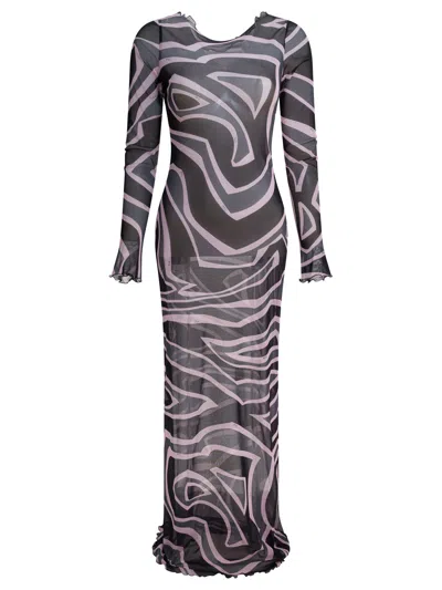 Pucci Labirinto Print Tulle Maxi Dress In Black