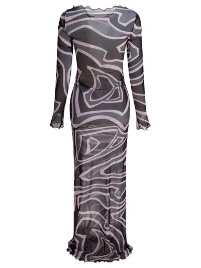 Pucci Labirinto Print Tulle Maxi Dress In Black