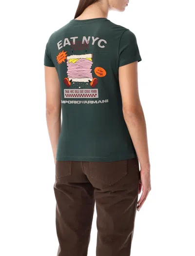 Emporio Armani Graphic Print Short Sleeve Crew Neck Top In Green