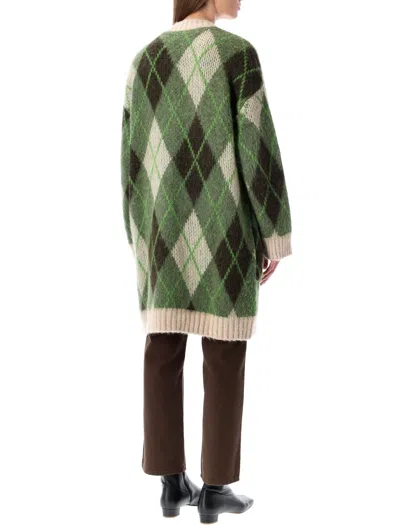 Emporio Armani Long Argyle Pattern Jacket Front Pockets In Green