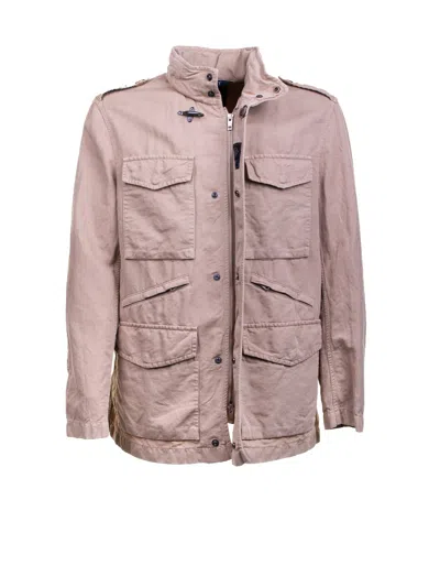 Fay Field Over Fit Jacket In Cotton And Linen Canvas In Pink
