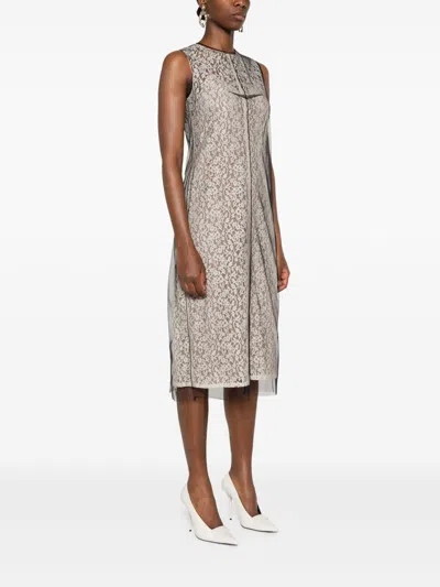 Fendi Sm Dress Black White Lace Flowers In Gray