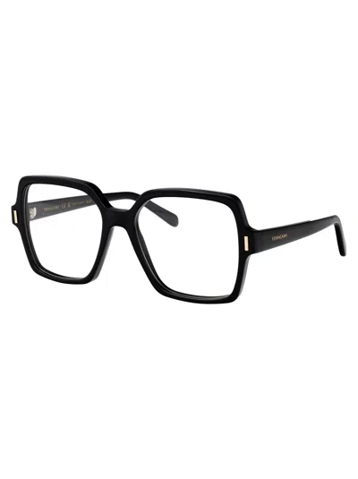 Ferragamo Black Acetate Glasses In Brown