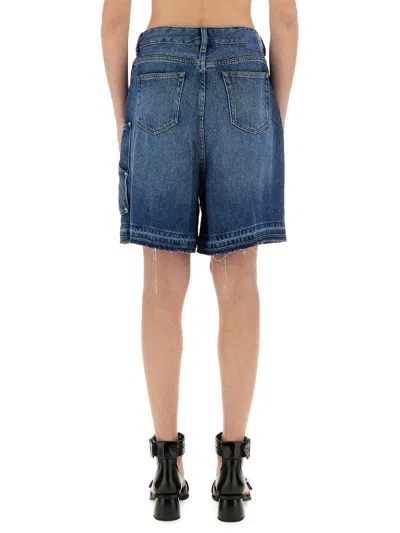 Ganni Blue Shorts With Belt Loops And One Front Patch Pocket In Blue