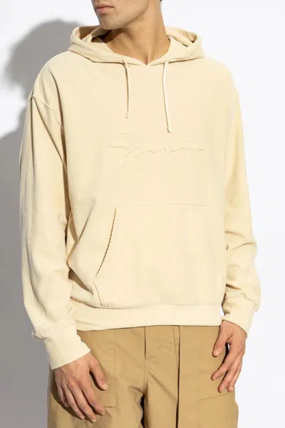 Givenchy Embossed Logo Velvet Hooded Sweatshirt In Beige O Tan