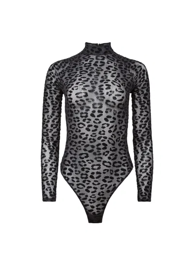 Fleur Du Mal Leopard Flocked Bodysuit In Multi