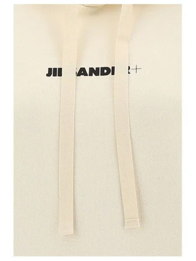 Jil Sander Logo Cotton Hoodie With Drawstring Hood In Neutral