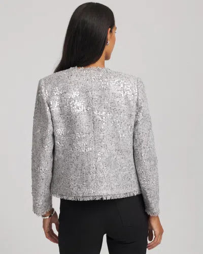 Chico's Silver Sequins Tweed Jacket In Metallic In Silver