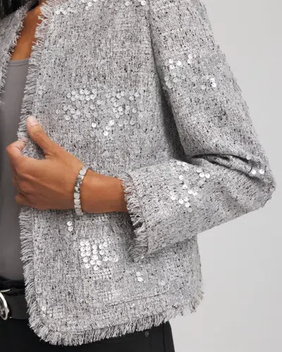 Chico's Silver Sequins Tweed Jacket In Metallic In Silver