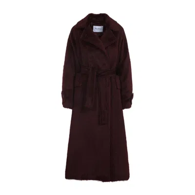 Max Mara Long Notched Lapel Coat With Side Pockets In Burgundy