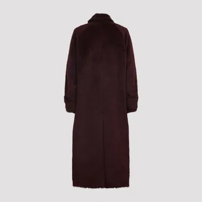 Max Mara Long Notched Lapel Coat With Side Pockets In Burgundy