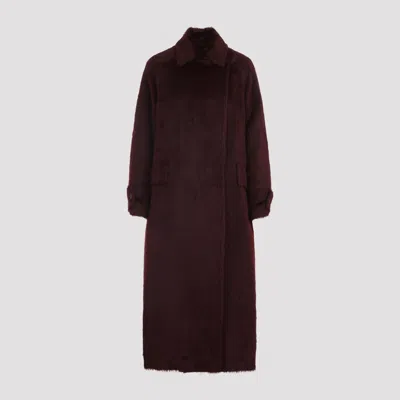 Max Mara Long Notched Lapel Coat With Side Pockets In Burgundy