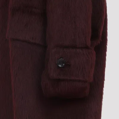 Max Mara Long Notched Lapel Coat With Side Pockets In Burgundy