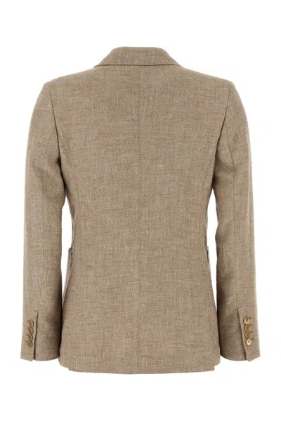 Max Mara Linen Blend Targa Blazer With Button Detailing In Brown