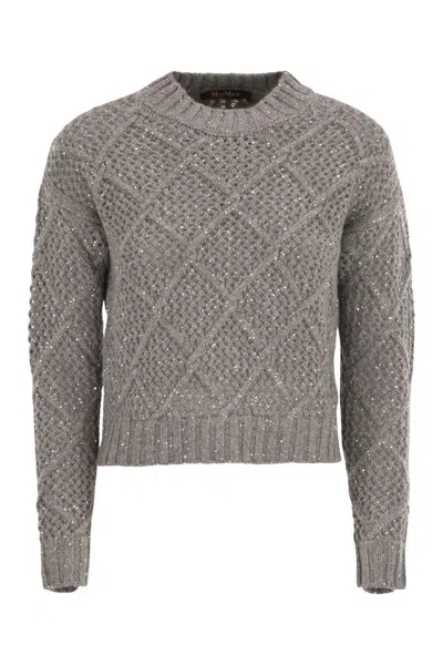 Max Mara Ellade - Boxy Wool And Cashmere Jumper With Sequins In Gray