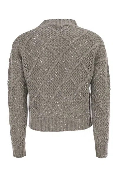 Max Mara Ellade - Boxy Wool And Cashmere Jumper With Sequins In Gray