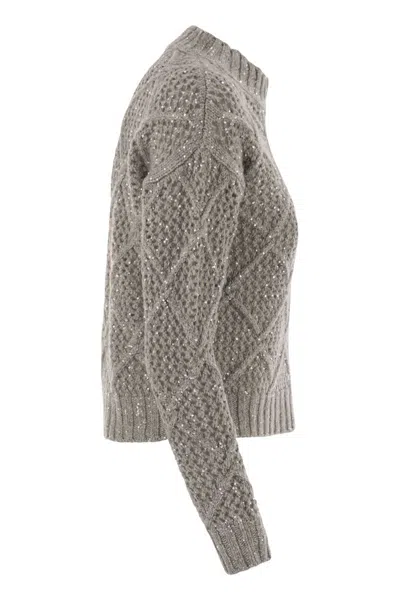 Max Mara Ellade - Boxy Wool And Cashmere Jumper With Sequins In Gray