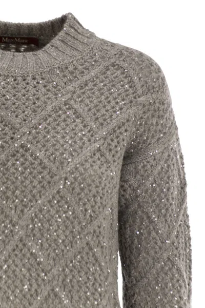 Max Mara Ellade - Boxy Wool And Cashmere Jumper With Sequins In Gray