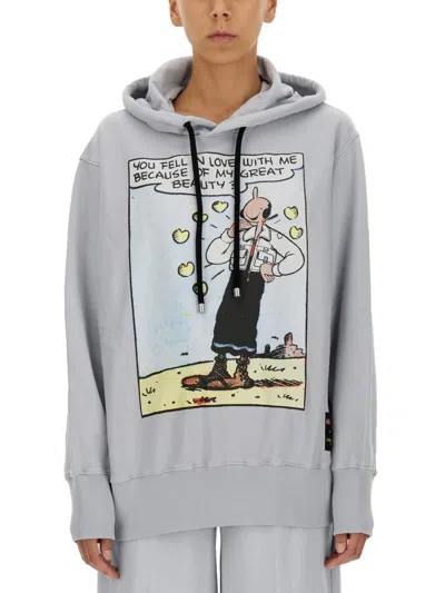 Moncler Genius Moncler X Olivia Oyl Printed Drawstring Hoodie In Gray