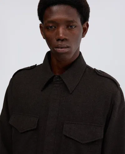 Aspesi Flannel Field Shirt Jacket In Brown