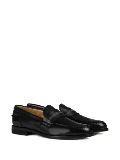 Doucal's Stud-embellishment Leather Loafers In Black