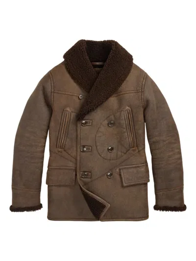 Rrl Double-breasted Shearling Jacket In Brown