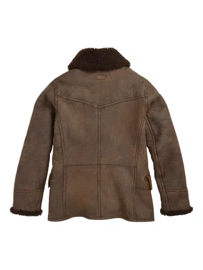 Rrl Double-breasted Shearling Jacket In Brown