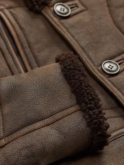 Rrl Double-breasted Shearling Jacket In Brown