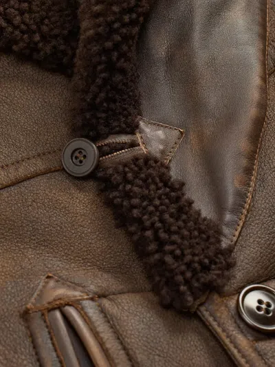 Rrl Double-breasted Shearling Jacket In Brown