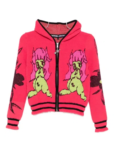 Chopova Lowena My Name Is Tiny Jacquard Hooded Zip Cardigan In Red