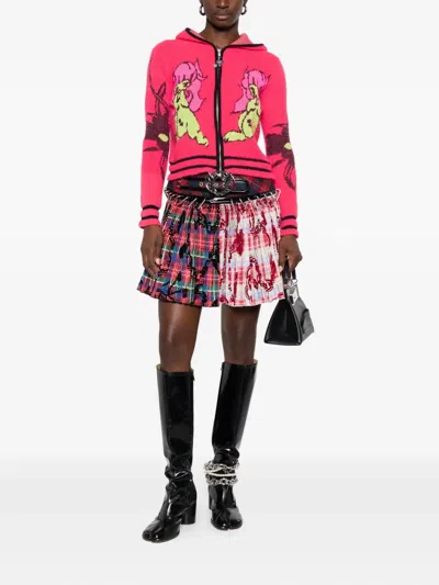 Chopova Lowena My Name Is Tiny Jacquard Hooded Zip Cardigan In Red