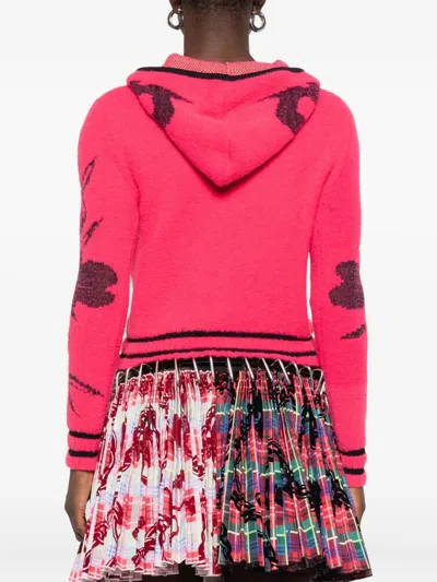 Chopova Lowena My Name Is Tiny Jacquard Hooded Zip Cardigan In Red