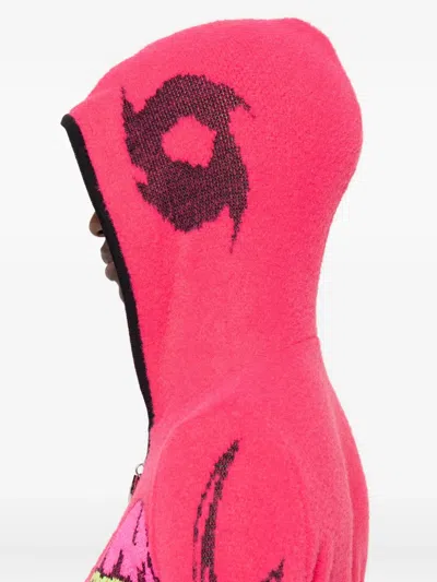 Chopova Lowena My Name Is Tiny Jacquard Hooded Zip Cardigan In Red