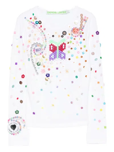 Chopova Lowena White Day Defunct Beaded Jersey T-shirt In Multi