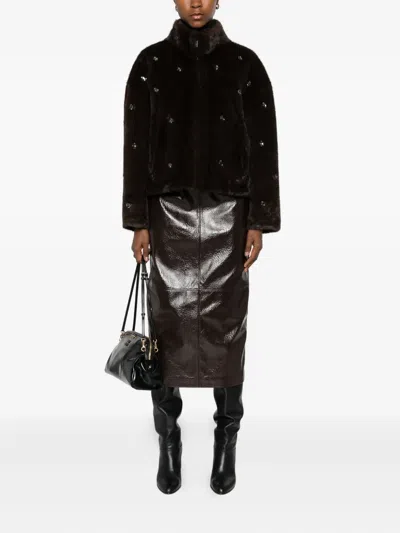 Vicolo Crystal-embellished Coat In Brown