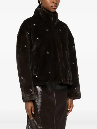 Vicolo Crystal-embellished Coat In Brown