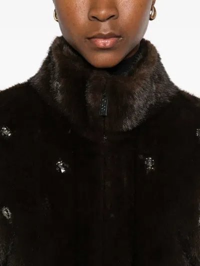 Vicolo Crystal-embellished Coat In Brown