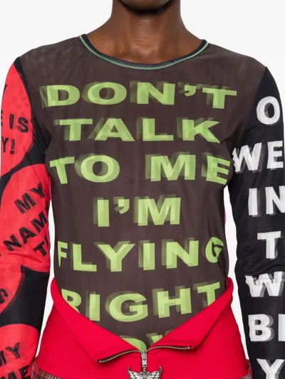 Chopova Lowena Don't Talk To Me Long Sleeve Mesh Top In Brown