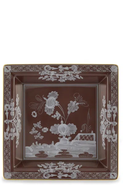 Ginori 1735 Square Valet Tray 'oriente Italiano' 24.5 Cm In Brown