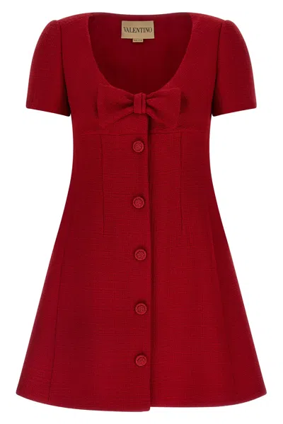 Valentino Bow Detail Dress Scoop Neckline In Red