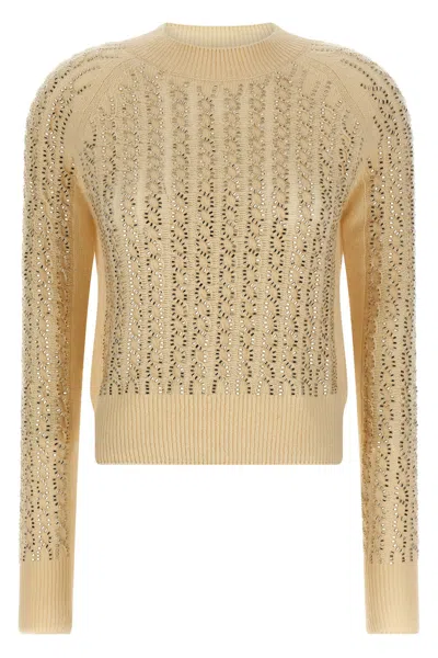 Ermanno Scervino Baguette Studded Sweater Sweaters And Cardigans Beige In Brown