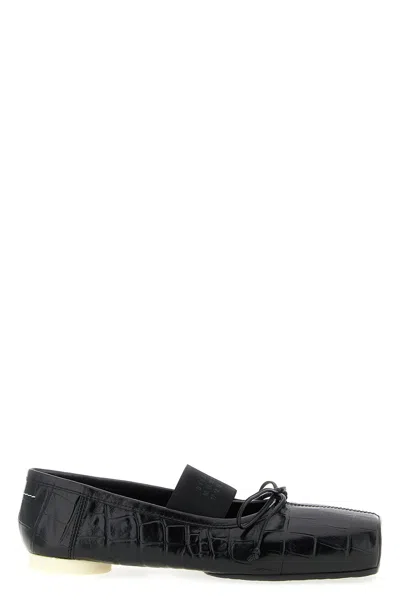 Mm6 Maison Margiela Ballerina Shoes With Bow And Crocodile Effect In Black
