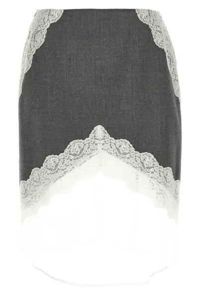 Jil Sander Lace And Organza Wool Skirt In Gray