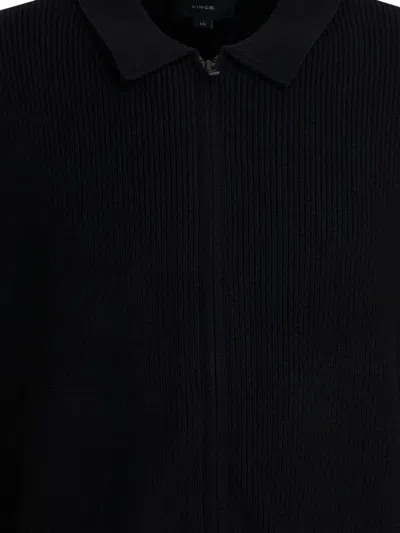 Vince Regular Fit Zip Front Sweater In Black